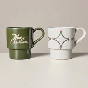 Hearth & Hand with Magnolia Christmas Themed Stoneware Mugs (Set of 2)